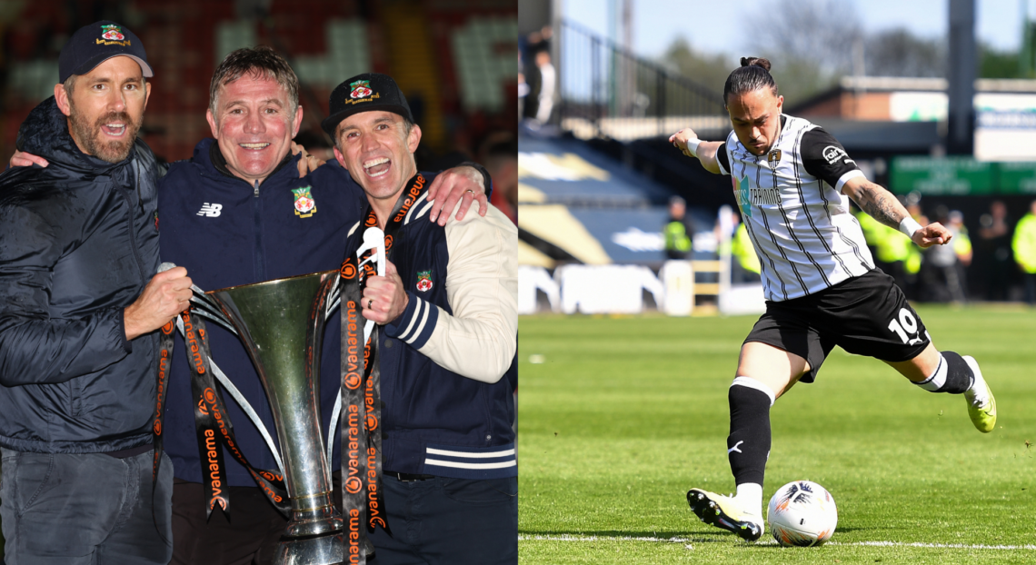 LEFT: Phil Parkinson the head coach / manager of Wrexham, Ryan Reynolds co-owner of Wrexham and Rob McElhenney co-owner of Wrexham with the Vanaram...