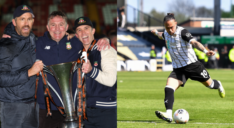 LEFT: Phil Parkinson the head coach / manager of Wrexham, Ryan Reynolds co-owner of Wrexham and Rob McElhenney co-owner of Wrexham with the Vanaram...