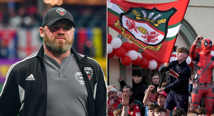 Side by side photo of Wayne Rooney and Wrexham fans