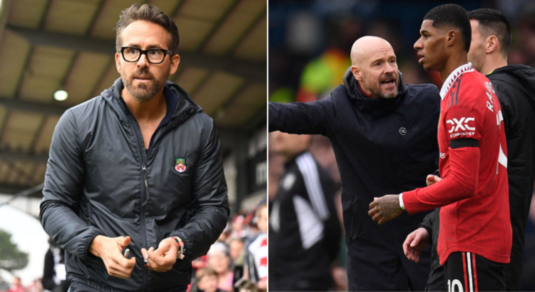 Side by side photo of Ryan Reynolds, Erik ten Hag and Marcus Rashford