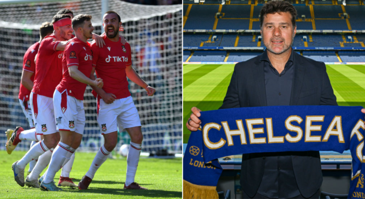 Side by side photo of Wrexham team and Mauricio Pochettino