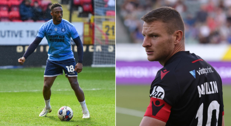 Side by side photo of Wycombe's Brandon Hanlan and Wrexham's Paul Mullin