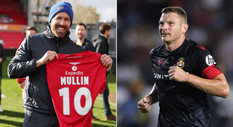 Side by side photo of Ryan Reynolds and Wrexham's Paul Mullin