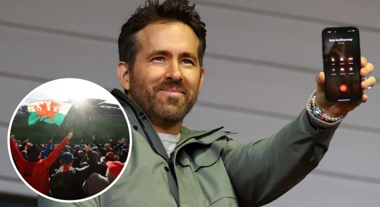 Photo of Wrexham owner Ryan Reynolds and fans at the Racecourse Ground
