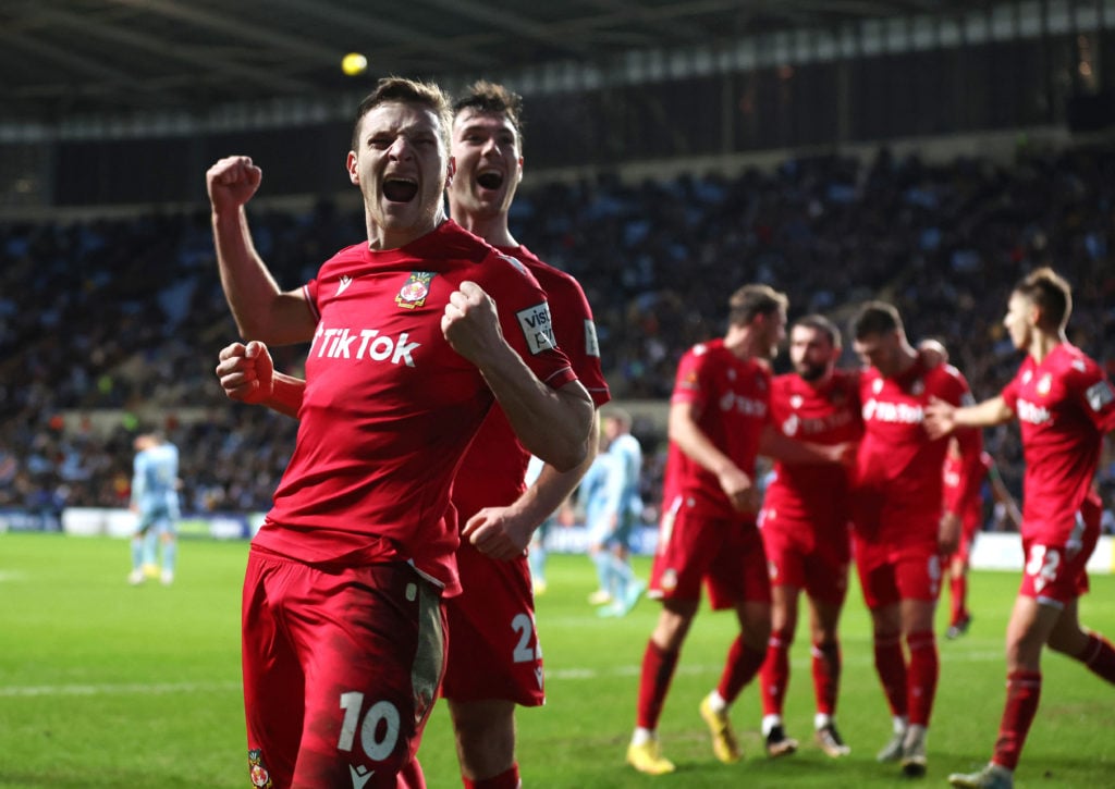 Paul Mullin celebrates scoring during Coventry City v Wrexham in the Emirates FA Cup Third Round clash.