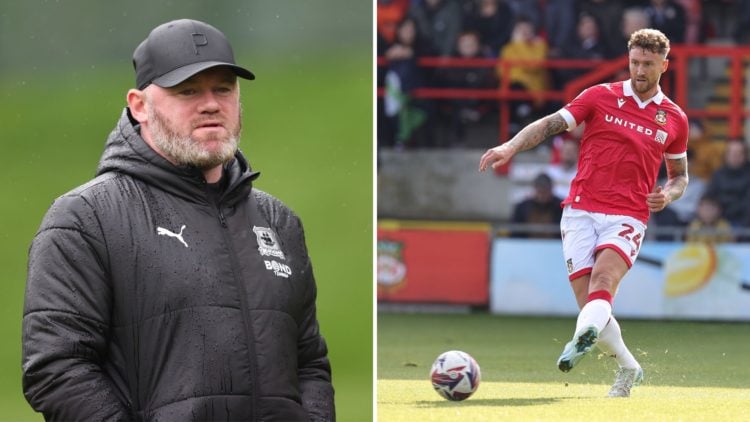 Wayne Rooney of Plymouth and Dan Scarr of Wrexham.