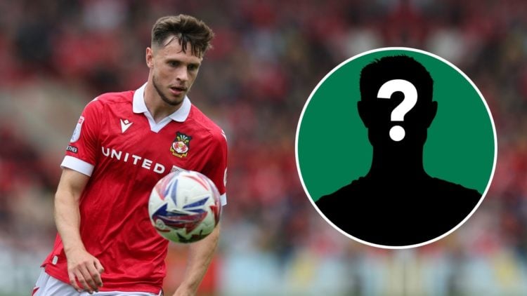 Ryan Barnett of Wrexham during the Sky Bet League One match. Inset, mystery player.