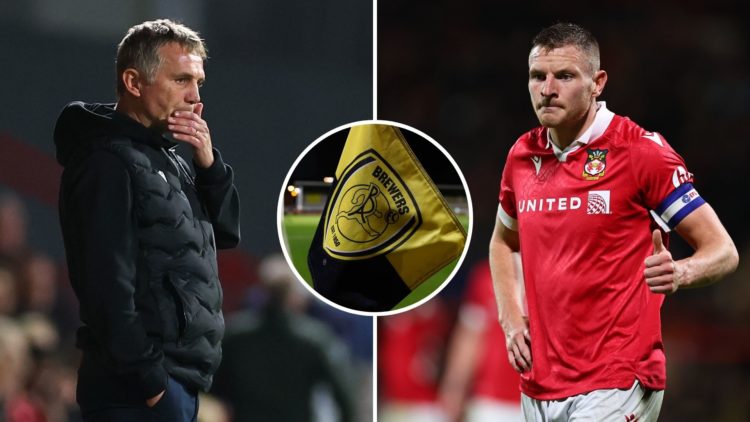 Paul Mullin and Phil Parkinson with an inset of the Burton Albion badge