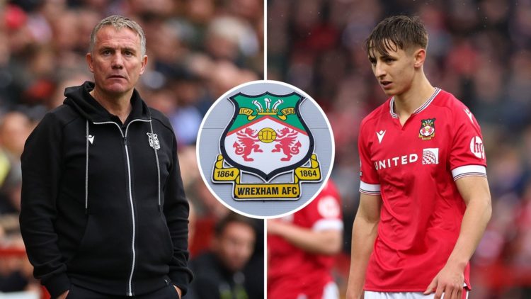 Phil Parkinson and Max Cleworth. Inset, the Wrexham FC badge.