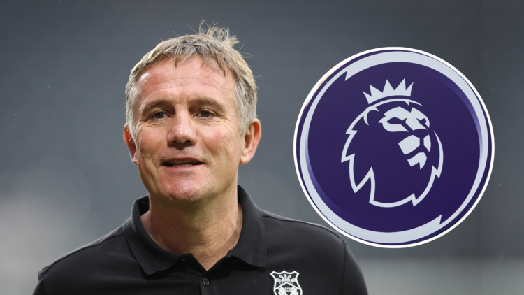 Phil Parkinson looking happy with an inset of the Premier League logo