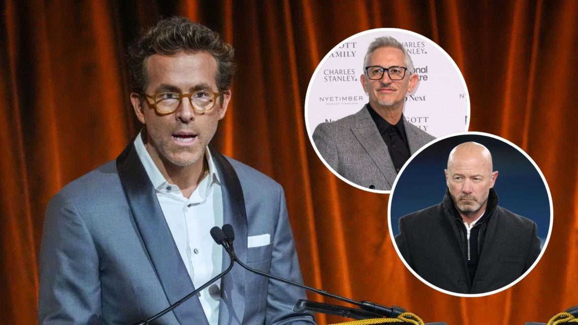 Ryan Reynolds with insets of Gary Lineker and Alan Shearer