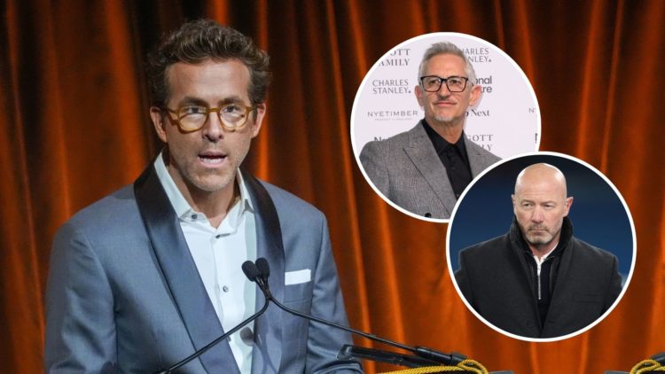 Ryan Reynolds with insets of Gary Lineker and Alan Shearer