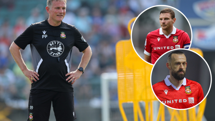 Wrexham manager Phil Parkinson. Insets, Paul Mullin and Steven Fletcher.