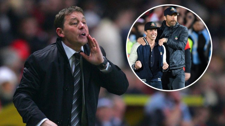 Billy Davies gives instructions to his Nottingham Forest team against Charlton Athletic in January 2009. Inset, Wrexham co-owners Rob McElhenney an...