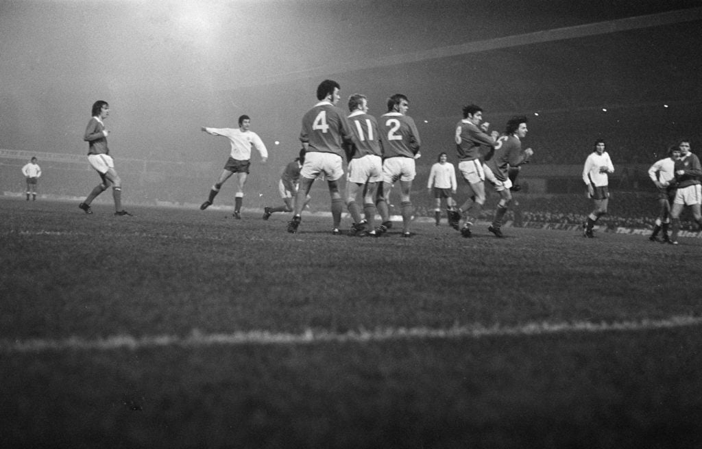 Wrexham in European Cup winners Cup match action vs Hajduk Split 1972