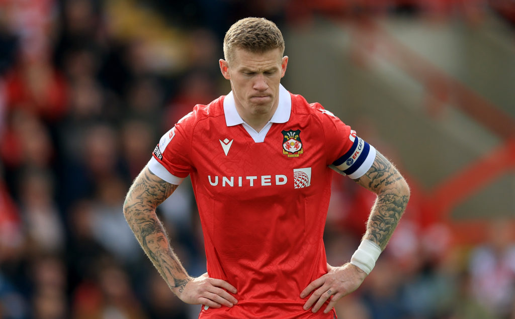 Wrexham captain James McClean in action against Stockport County.