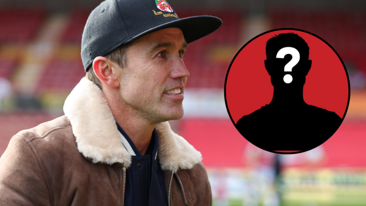 Wrexham co-owner Rob McElhenney looks on. Inset, mystery player.
