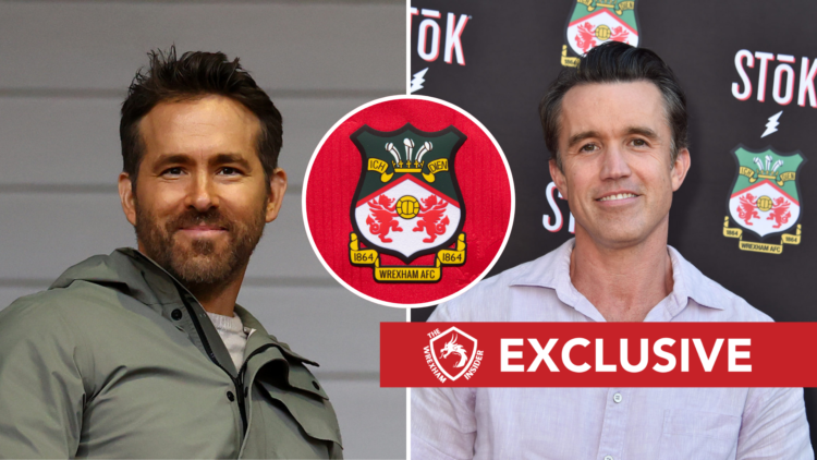 Split image, (L) Ryan Reynolds, Co-Owner of Wrexham looks on during the Emirates FA Cup Fourth Round match between Wrexham and Sheffield United. (R...