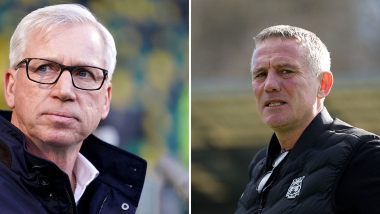 Split image of: Alan Pardew during the Dutch Eredivisie match between ADO Den Haag and Heracles Almelo at Cars Jeans stadium on February 29, 2020, ...