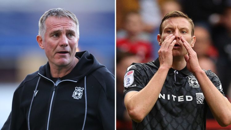 Split image of: Phil Parkinson manager / head coach of Wrexham ahead of the Sky Bet League One match between Birmingham City FC and Wrexham AFC, Pa...