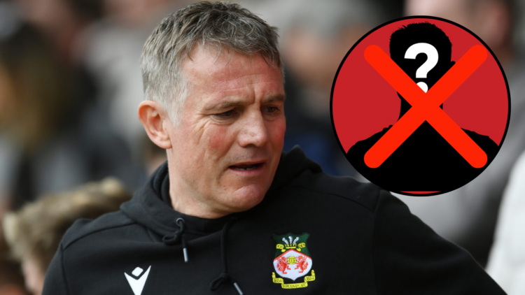 Phil Parkinson, Manager of Wrexham, looks on prior to the Sky Bet League Two match between Wrexham and Stockport County.Inset, mystery player.