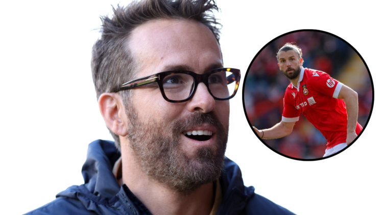 Wrexham co-owner Ryan Reynolds looks on. Inset, Jay Rodriguez.