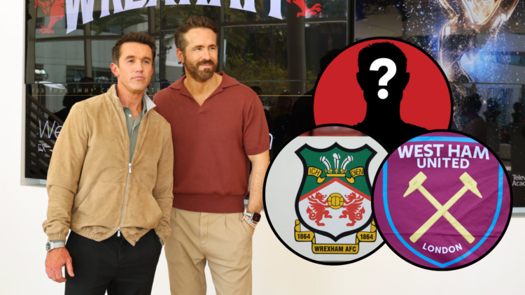 Rob McElhenney and Ryan Reynolds attend the FYC red carpet for FX's "Welcome to Wrexham" at Television Academy. Insets, mystery player, Wrexham bad...