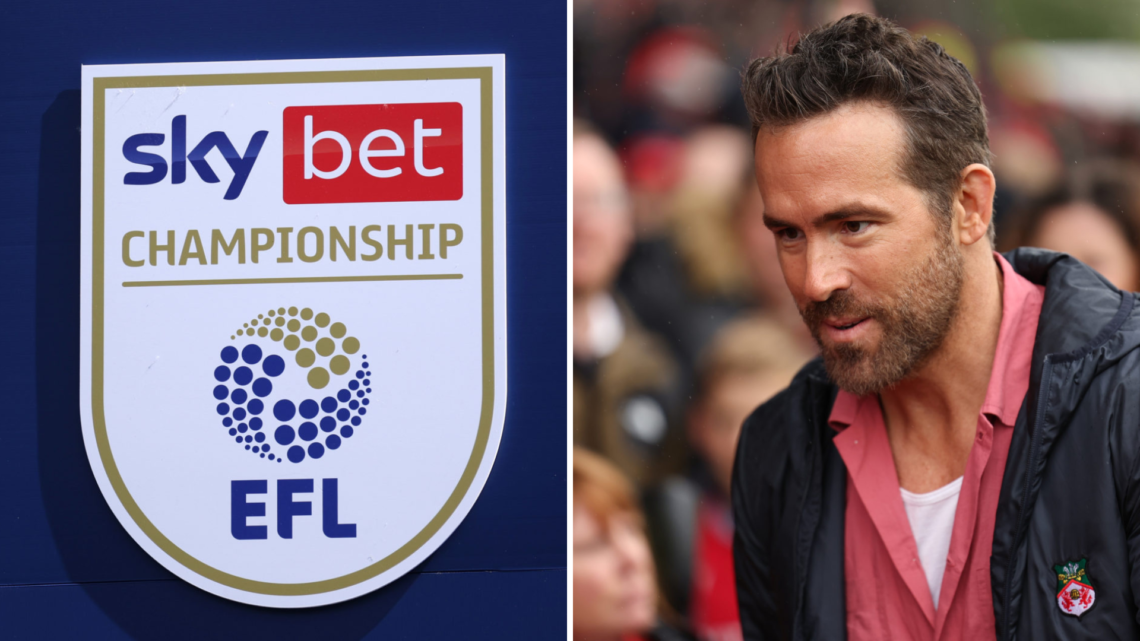 Split image, (L) Detailed view of the English Football League Sky Bet Championship logo after the Sky Bet Championship match between Leicester City...