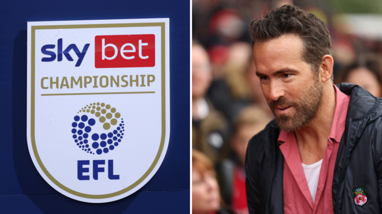 Split image, (L) Detailed view of the English Football League Sky Bet Championship logo after the Sky Bet Championship match between Leicester City...
