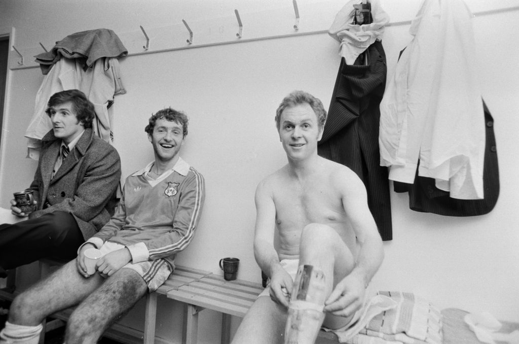 Wrexham dressing room scenes after 6-1 victory over Tranmere 1978