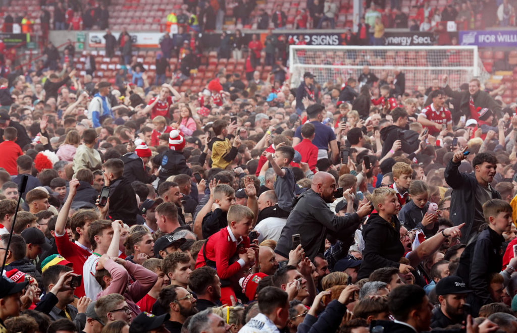 Wrexham fans celebrate against Charlton Athletic