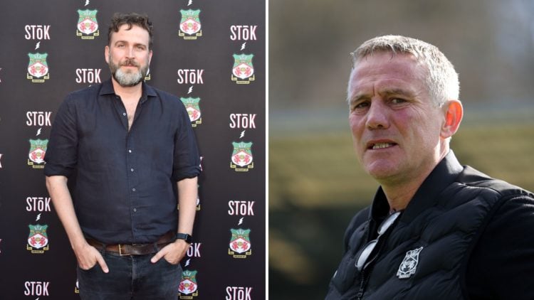 Split Image of: Humphrey Ker at the "Welcome to Wrexham: Wrex Coast Tour" with the Women's Wrexham A.F.C. Team, Phil Parkinson, Manager of Wrexham ...