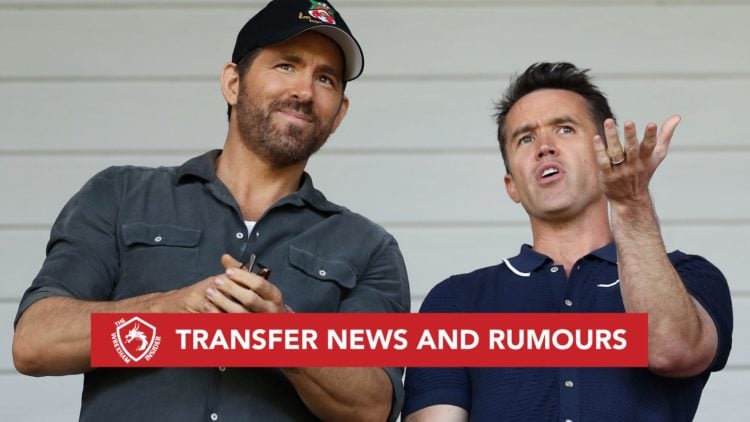 Image of: Ryan Reynolds, Owner of Wrexham and Rob McElhenney, Actor and Co-Owner of Wrexham react prior to the Vanarama National League Play-Off Se...