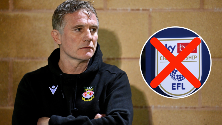 Phil Parkinson, Manager of Wrexham, looks on prior to the Sky Bet League Two match between Forest Green Rovers and Wrexham. Insets, EFL Championshi...