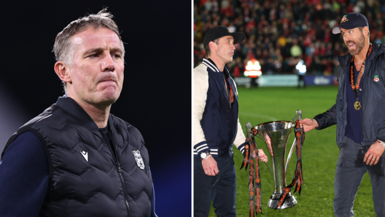 Split image, (L) Phil Parkinson manager / head coach of Wrexham ahead of the Sky Bet League One match between Huddersfield Town AFC and Wrexham AFC...