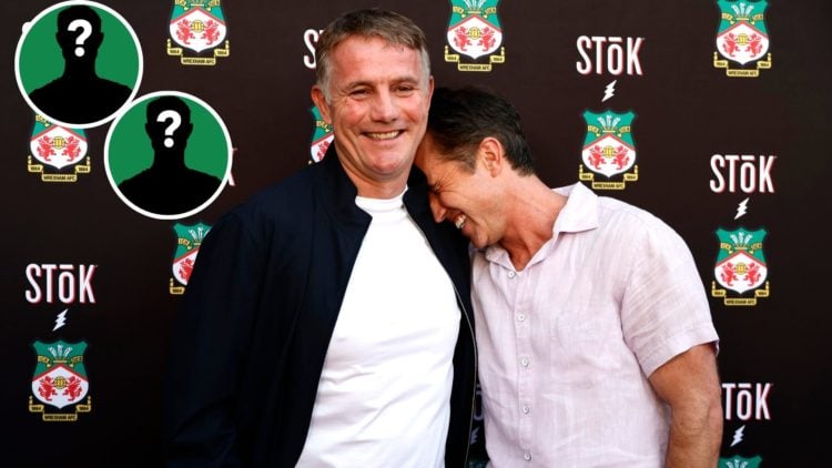Image of: Phil Parkinson and Rob McElhenney attend the "Welcome to Wrexham: Wrex Coast Tour" kick-off party Insets of: Two mystery players