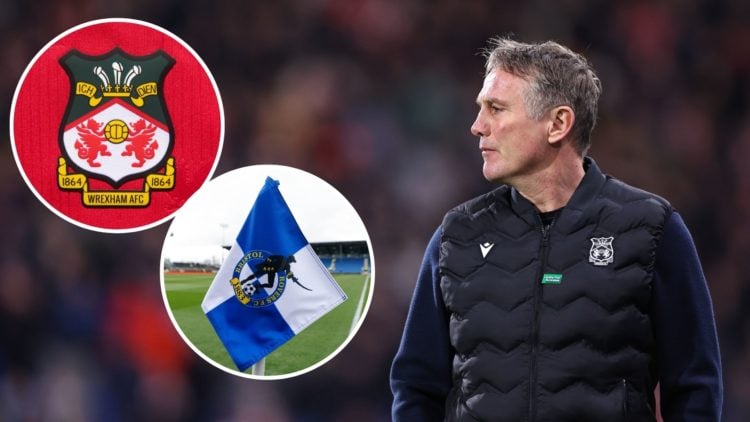 Image of: Phil Parkinson manager / head coach of Wrexham during the Sky Bet League One match between Huddersfield Town AFC and Wrexham, Insets of: ...