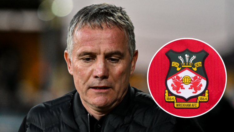 Phil Parkinson. Inset, Wrexham badge.
