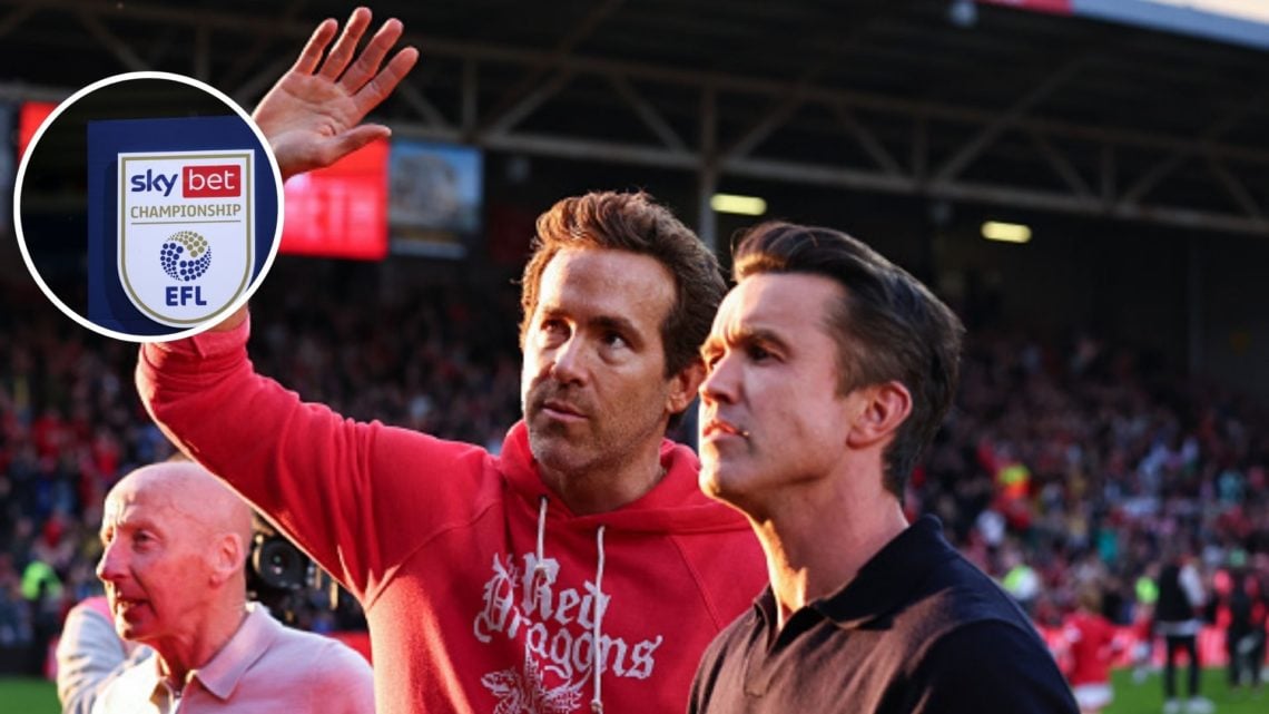Image of: Rob McElhenney and Ryan Reynolds co-owners of Wrexham ahead of the Sky Bet League One match between Wrexham AFC and Charlton Athletic Ins...