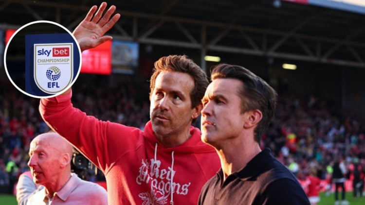 Image of: Rob McElhenney and Ryan Reynolds co-owners of Wrexham ahead of the Sky Bet League One match between Wrexham AFC and Charlton Athletic Ins...