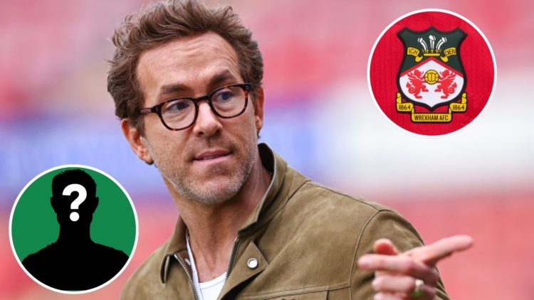 Image of: Ryan Reynolds co-owner of Wrexham ahead of the Sky Bet League One match between Wrexham AFC and Charlton Athletic, Insets of: The officia...
