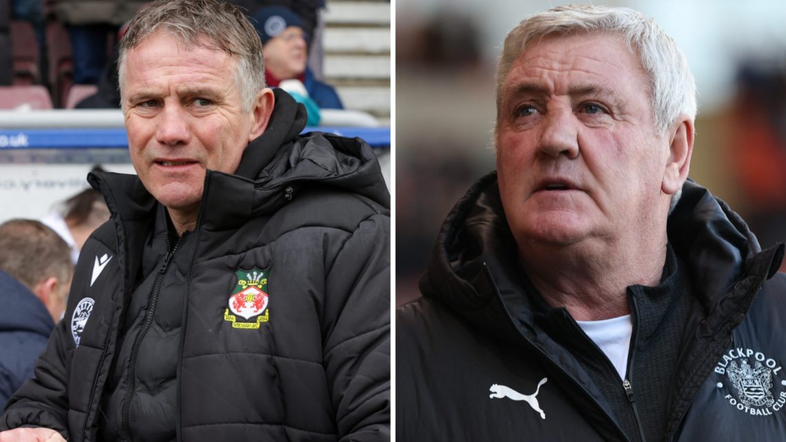 A split image of Wrexham manager Phil Parkinson (L) and Blackpool boss Steve Bruce (R)