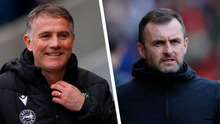 Split image of Wrexham AFC manager Phil Parkinson and Charlton Athletic manager Nathan Jones.