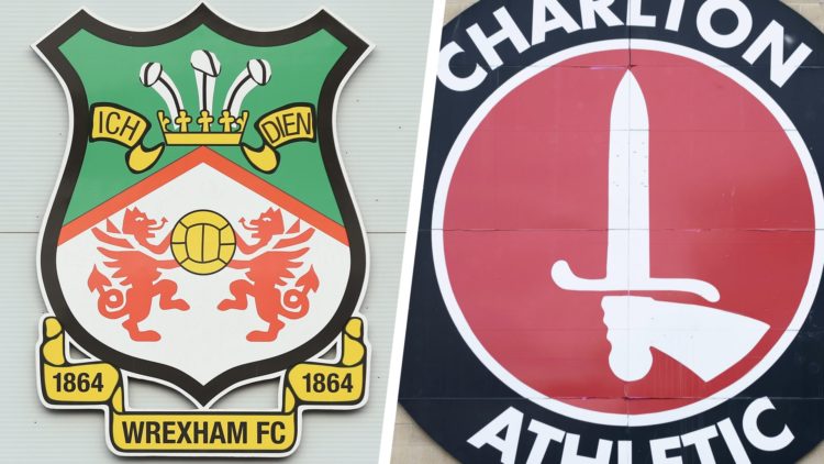 Split image of the Wrexham AFC badge and the Charlton Athletic badge ahead of their League One clash on Saturday.