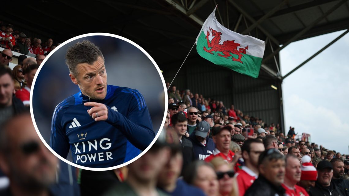 Wrexham fans at the Racecourse Ground. Inset, Jamie Vardy.