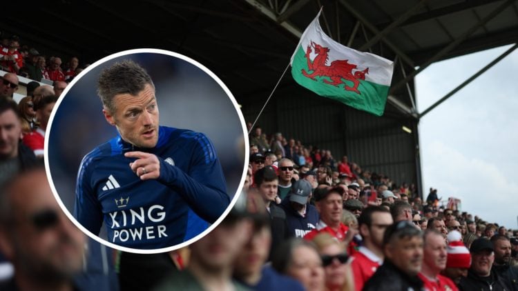 Wrexham fans at the Racecourse Ground. Inset, Jamie Vardy.