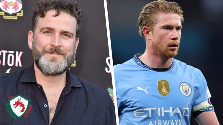 Split image of Wrexham community director Humphrey Ker and Manchester City star Kevin De Bruyne.
