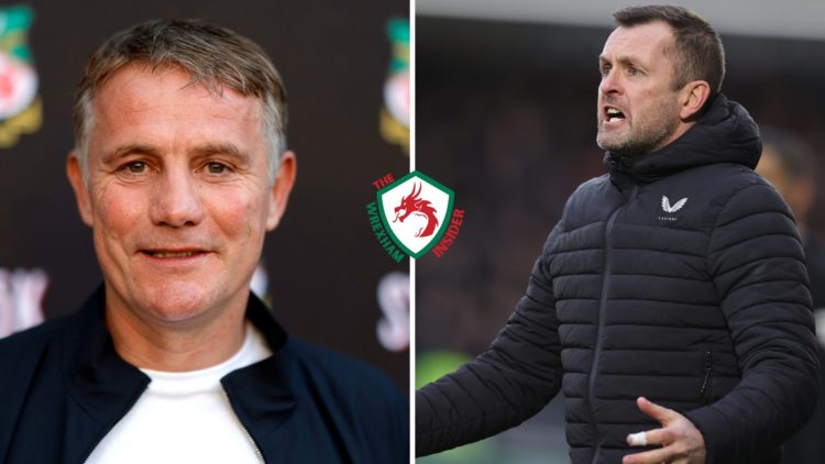 Phil Parkinson attends the "Welcome to Wrexham: Wrex Coast Tour" kick-off party. Charlton Athletic manager Nathan Jones looks on during the Sky Bet...