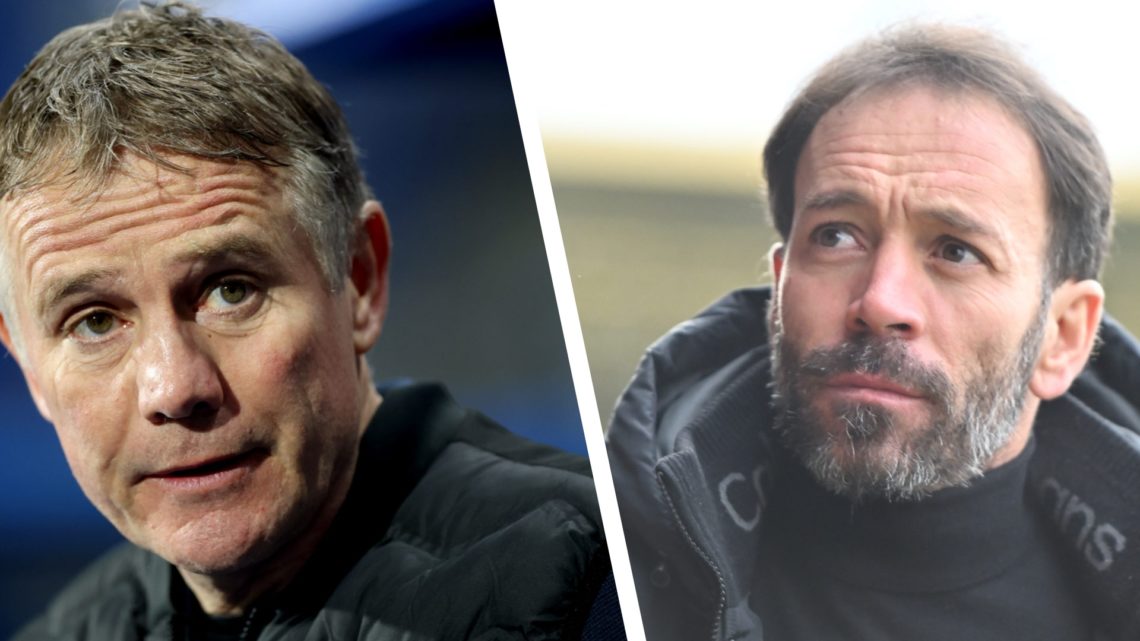 Split image of Wrexham manager Phil Parkinson and Bristol Rovers manager Inigo Calderon.
