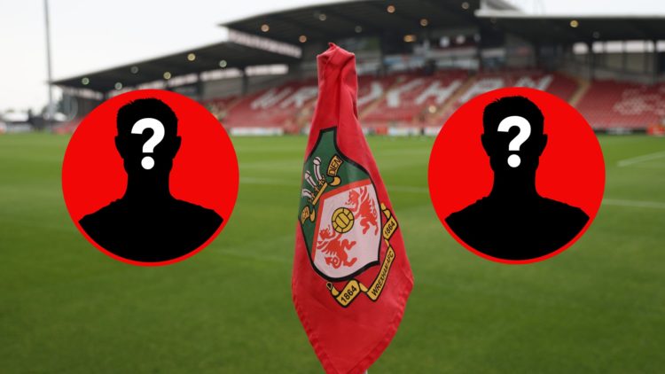 A general view of a Wrexham logo on a corner flag inside the SToK Cae Ras stadium before the Sky Bet League One match between Wrexham AFC and Shrew...
